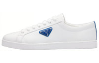 PRADA Brushed Sneakers Leather White White Cobalt Blue