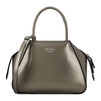 PRADA Shiny Leather Handbag Small Size Women's Gray