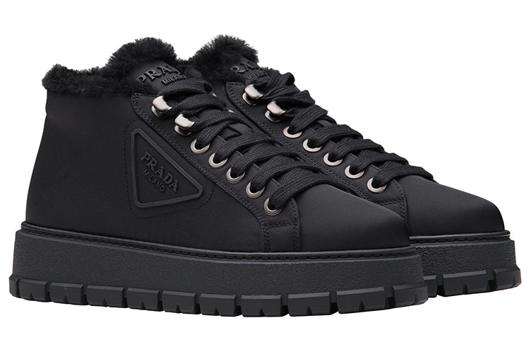 PRADA Anti Slip Wear Resistant High Top Canvas Shoes Women's Black