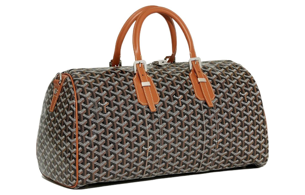 GOYARD Boston Canvas With Leather Portable Crossbody Bag, Travel Bag Medium Size Unisex Brown