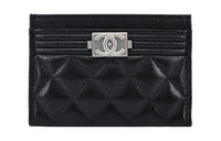 CHANEL Litchi Grain Calfskin Card Holder Women's Black