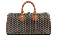 GOYARD Boston Canvas With Leather Portable Crossbody Bag, Travel Bag Medium Size Unisex Brown