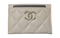 CHANEL Litchi Grain Cow Leather Card Holder Women's White
