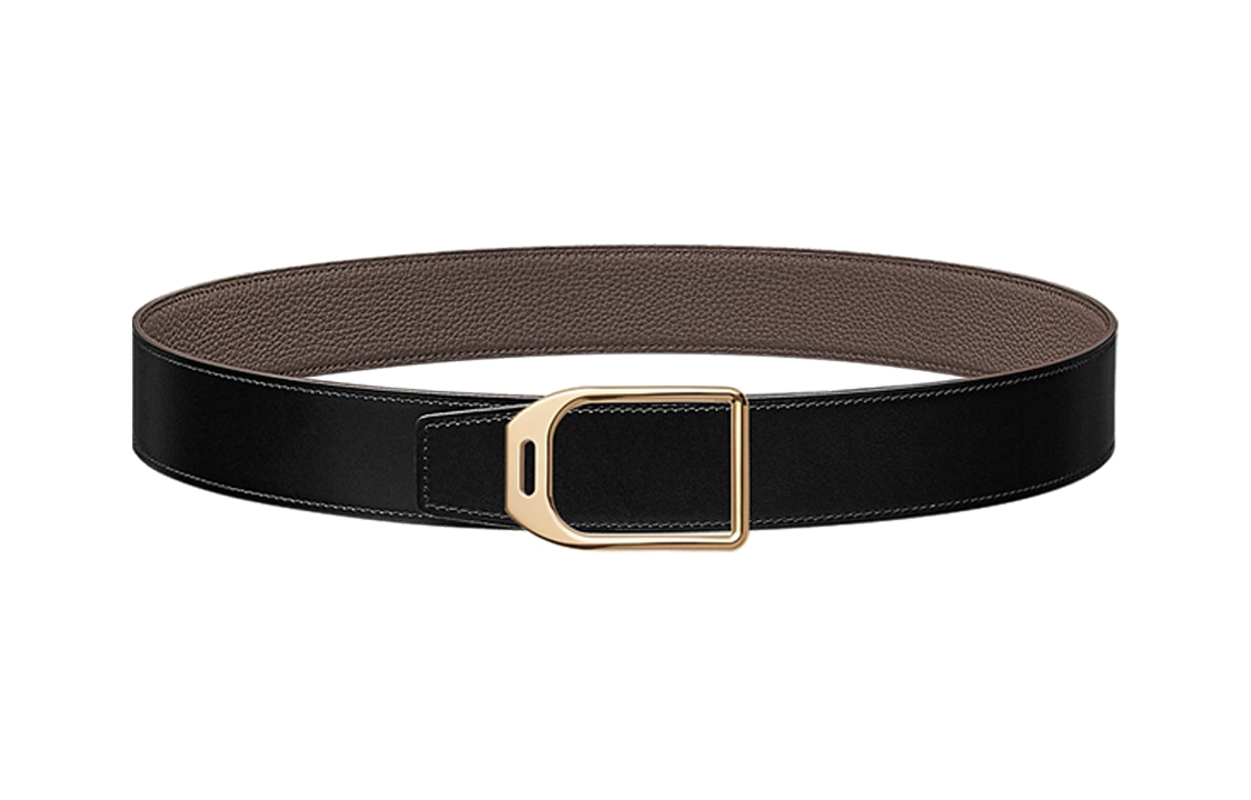 HERMES 'Racing Jockey' Smooth Buckle Calfskin Double-Sided Leather Leather Belts Men's Black Width: 3.8cm