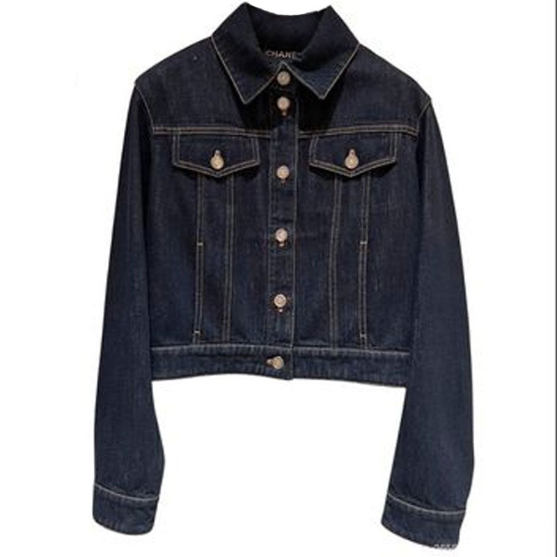 CHANEL Denim Jacket Women's Dark Blue