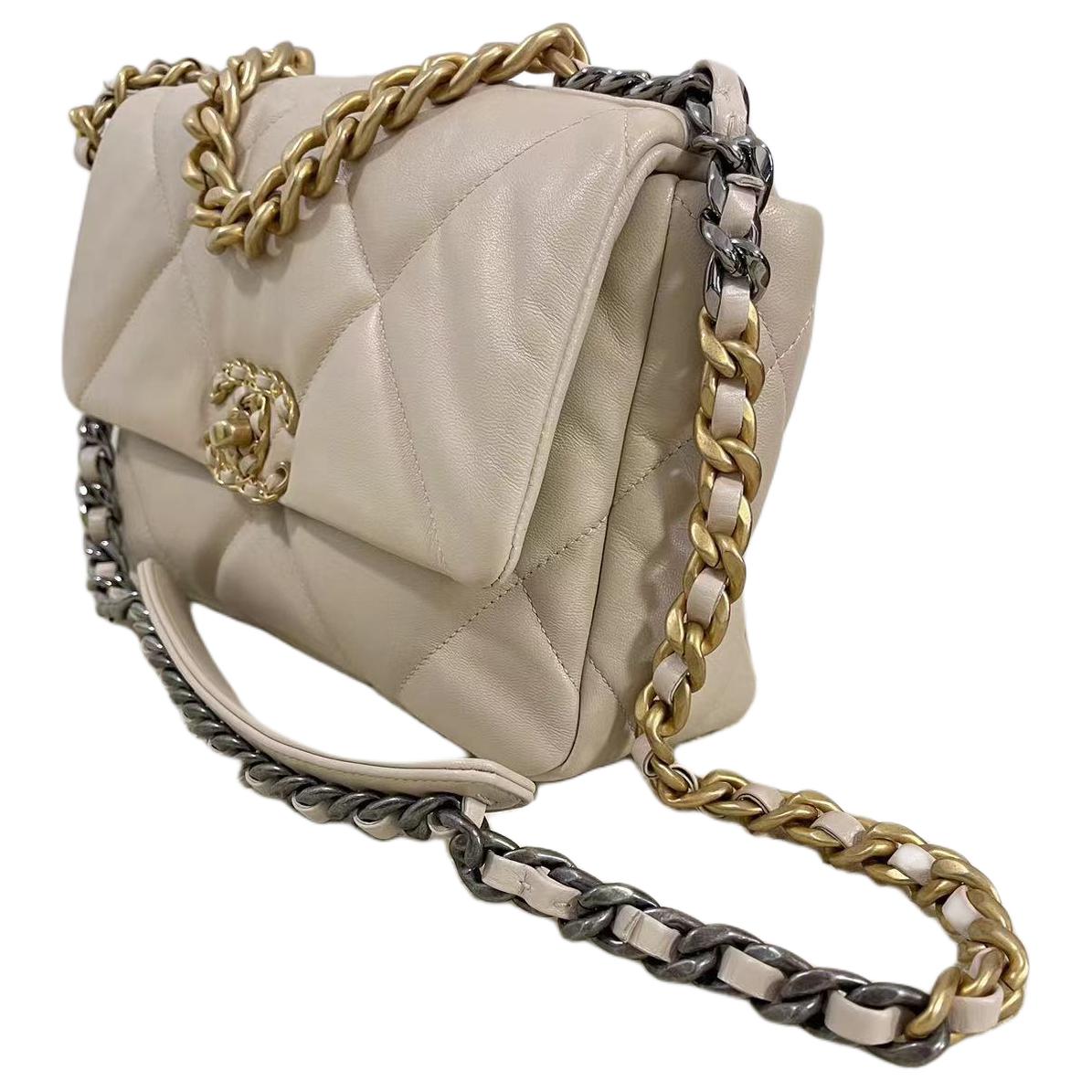 CHANEL 19Bag Sheepskin Handbag, Shoulder Bag, Crossbody Bag Small Size Women's Beige Apricot Milk Tea