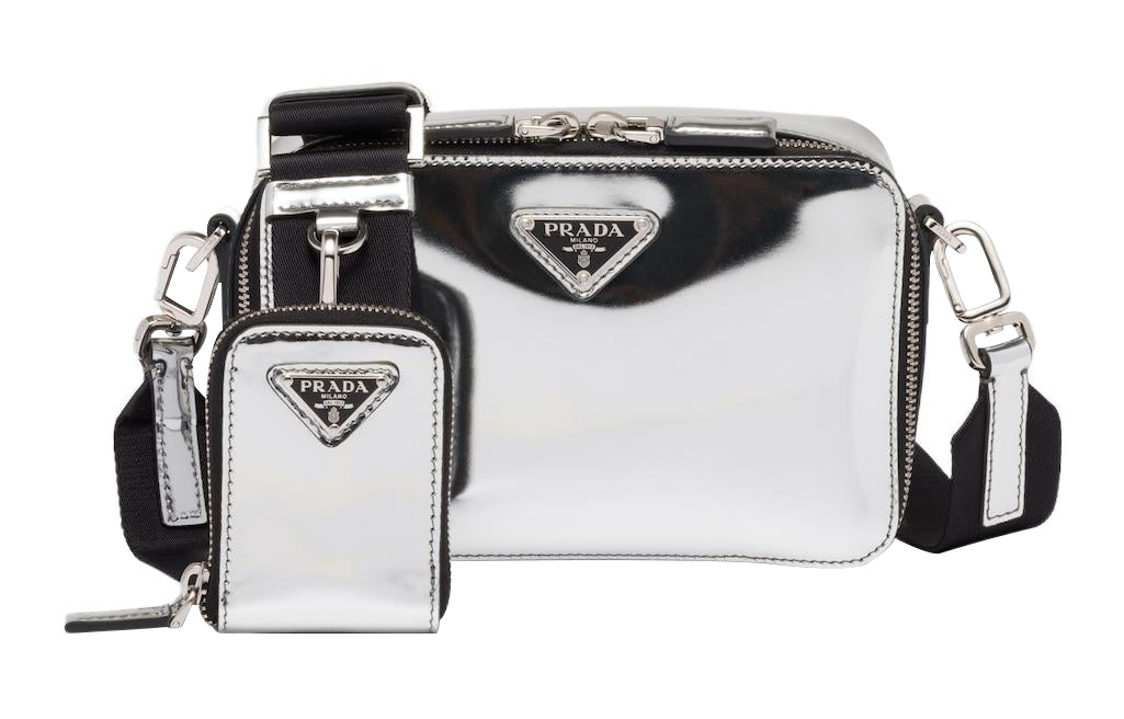 PRADA Brique Leather Messenger Bag Crossbody Bag Shoulder Bag Men's Silver
