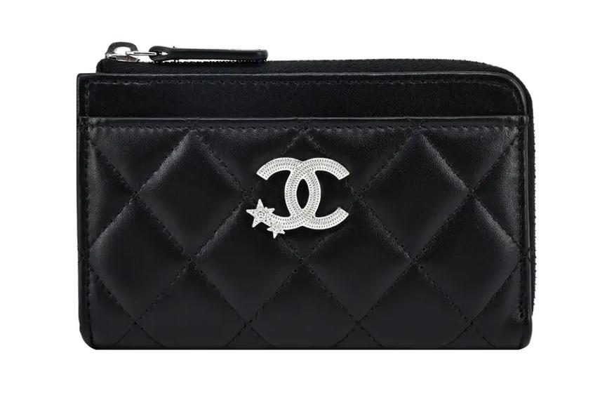 CHANEL Lambskin Card Holder Women's Black