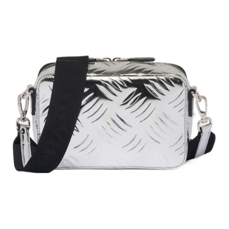 PRADA Brique Leather Crossbody Bag Shoulder Bag Men's Silver