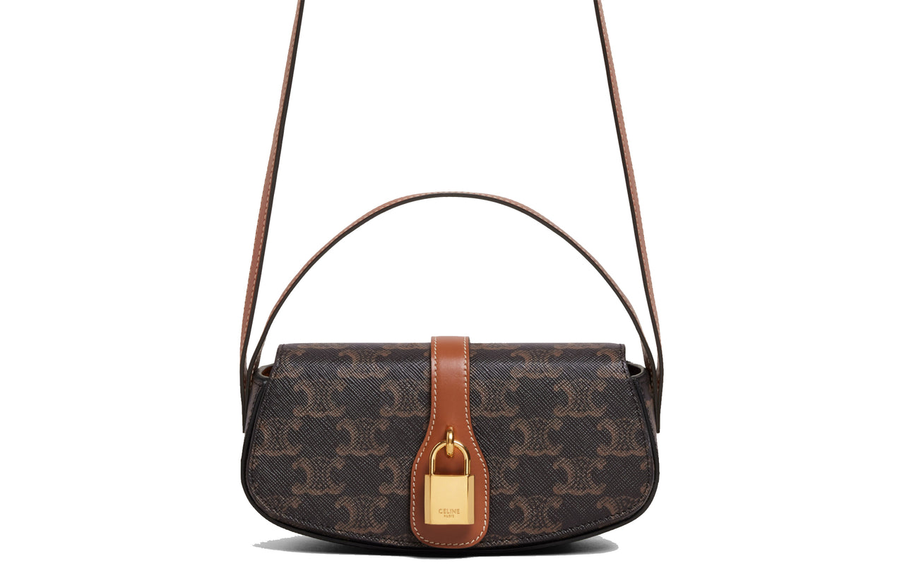 CELINE Triomphe Arc De Triomphe Fabric Baguette Bag Shoulder Bag Handbag Shoulder Bag Crossbody Bag Mini Women's Tawny