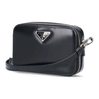 PRADA Leather One Shoulder Crossbody Clutches Mini Men's Black