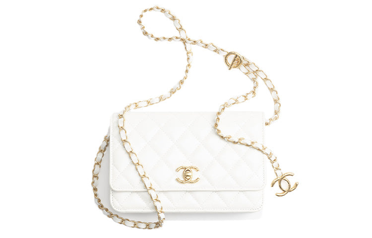 CHANEL Grained Calfskin Shoulder Bag Crossbody Bag Women's White