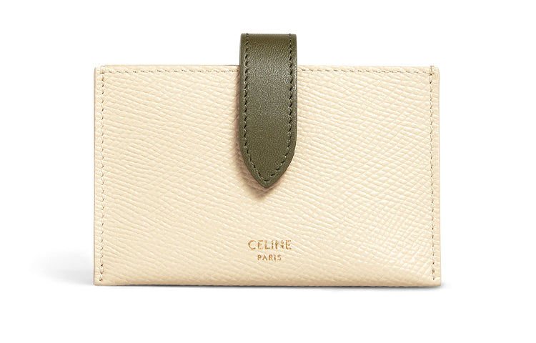 CELINE Cow Leather Card Holder Women's Linen/Dark Olive