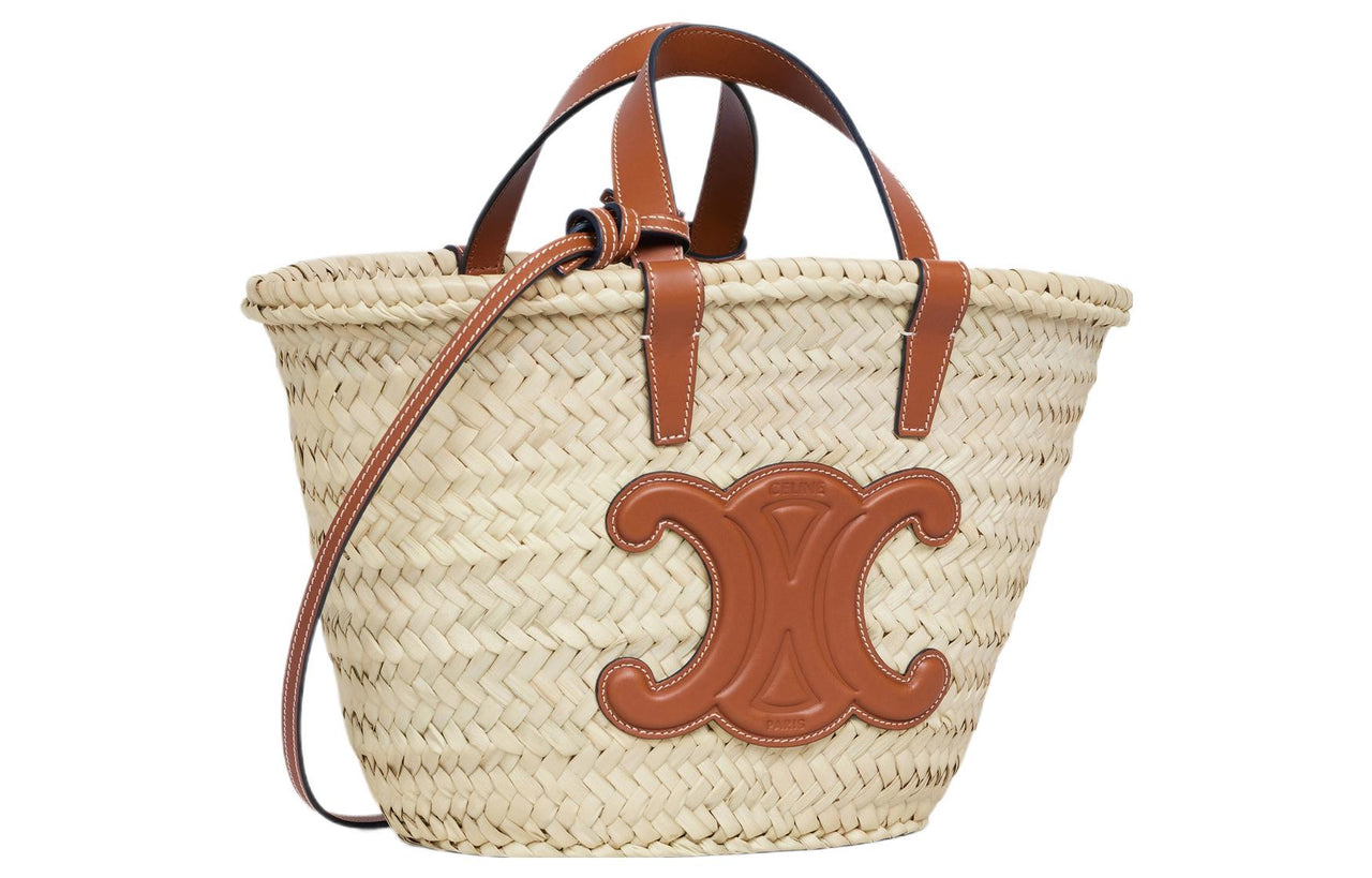 CELINE CLASSIC PANIER Raffia Bag In Palm Leaves And Calfskin