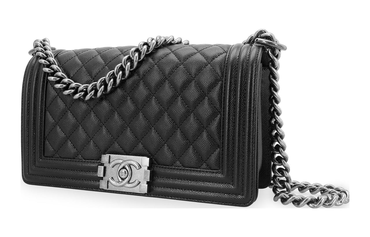 CHANEL LEBOY Calfskin Shoulder Bag Crossbody Bag Medium Size Women's Black