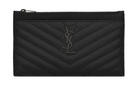 SAINT LAURENT Monogram Quilting Calfskin Wallets Clutches Women's Black