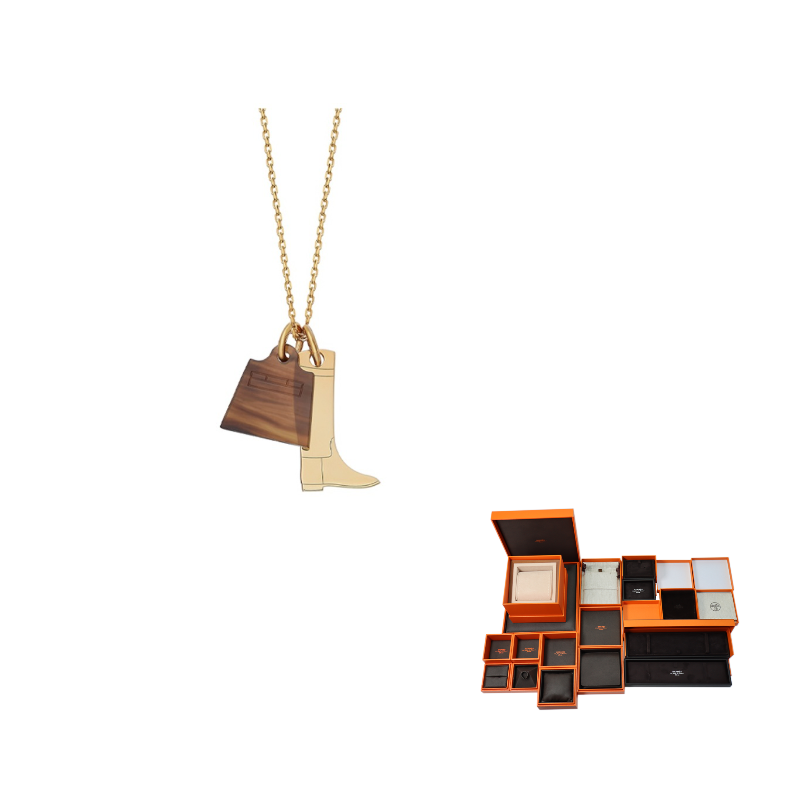 HERMES Amulettes Maroquinier Brass Necklaces Unisex