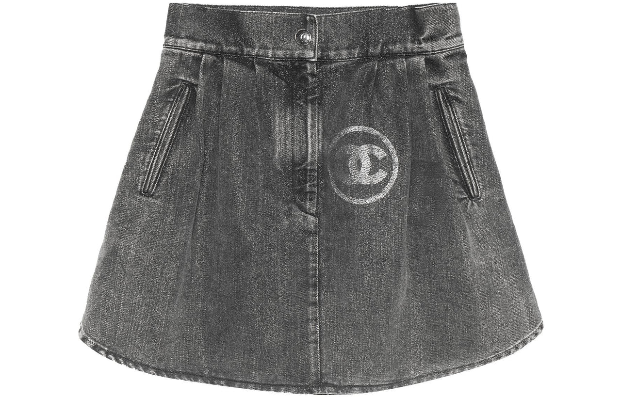 CHANEL Denim Short Skirts Women's Gray