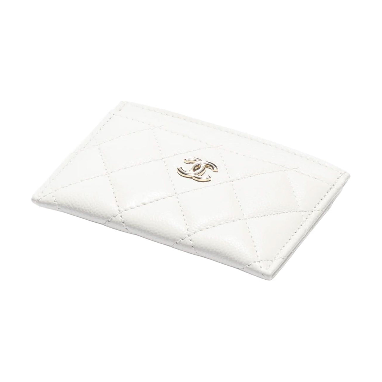 CHANEL Grained Cow Leather Card Holder Women's White