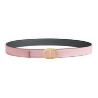 HERMES Gold-Plated Leather Belts Unisex Pink/Gray Width: 2.4cm