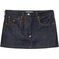 PRADA Logo-Patch Denim Mini Skirt