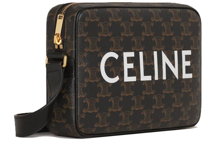 CELINE Triomphe Cow Leather Binding Messenger Bag, Camera Bag, Shoulder Bag, Crossbody Bag Medium Size Unisex Black