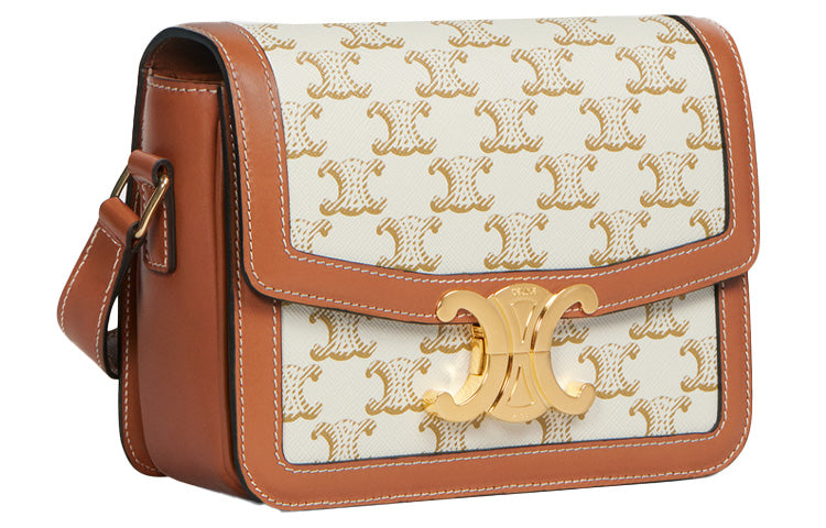 CELINE Triomphe Fabric With Cow Leather Shoulder Bag, Handbag, Shoulder Bag, Crossbody Bag Regular Women's White