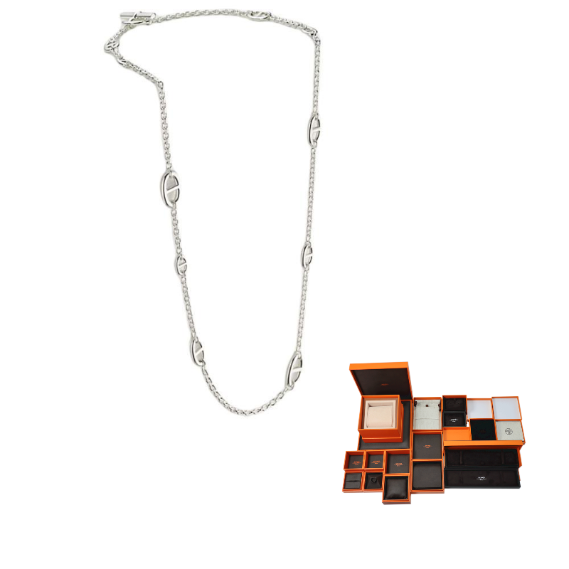 HERMES 925 Sterling Silver Necklaces Unisex Silver