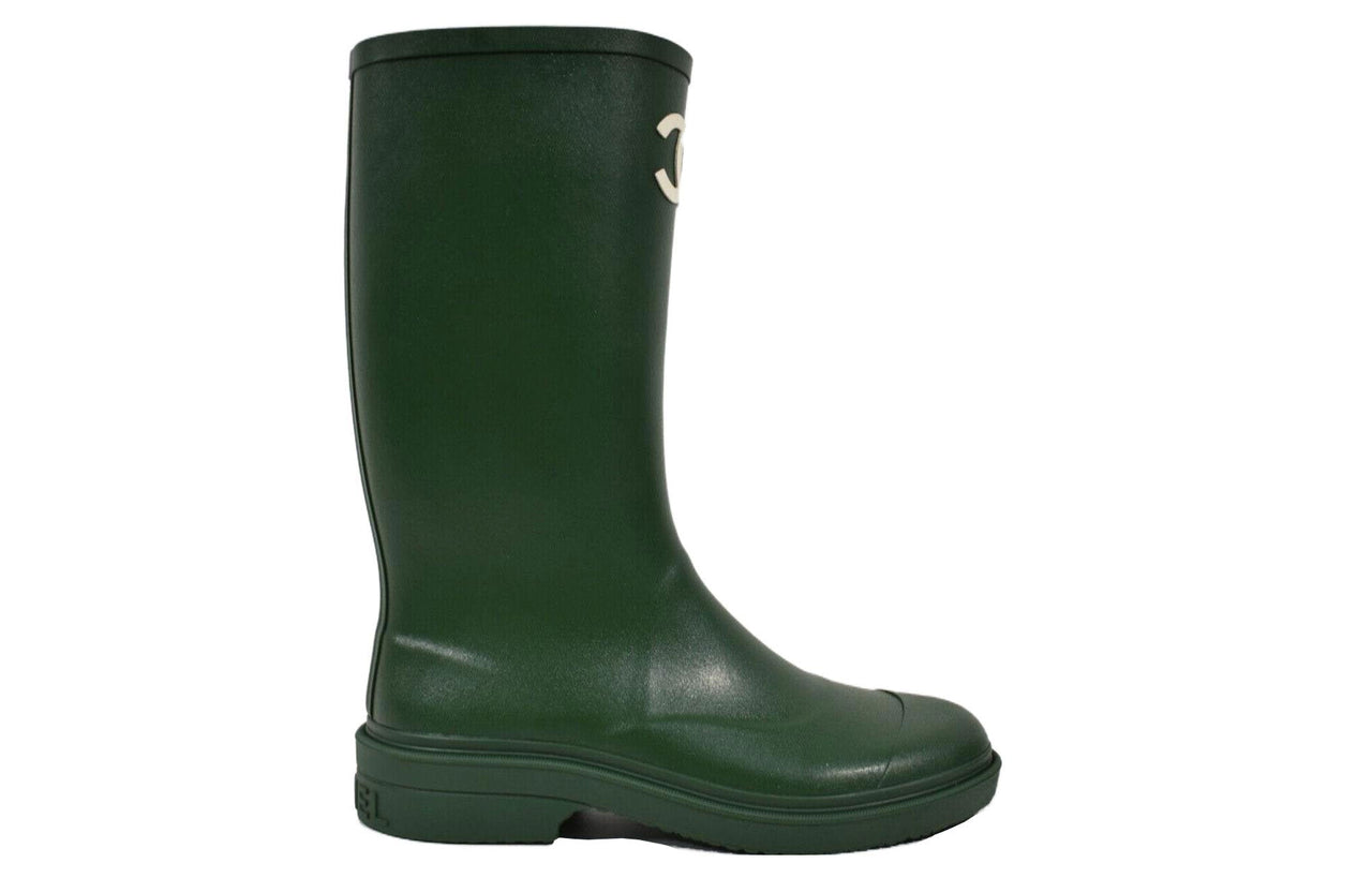 CHANEL Mid Calf Boots Women's Dark Green