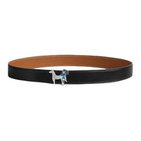 HERMES Calfskin Leather Belts Men's Black Width 3.2CM
