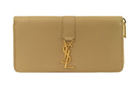 SAINT LAURENT Leather Zip Closure Wallet Large Size Women's Beige