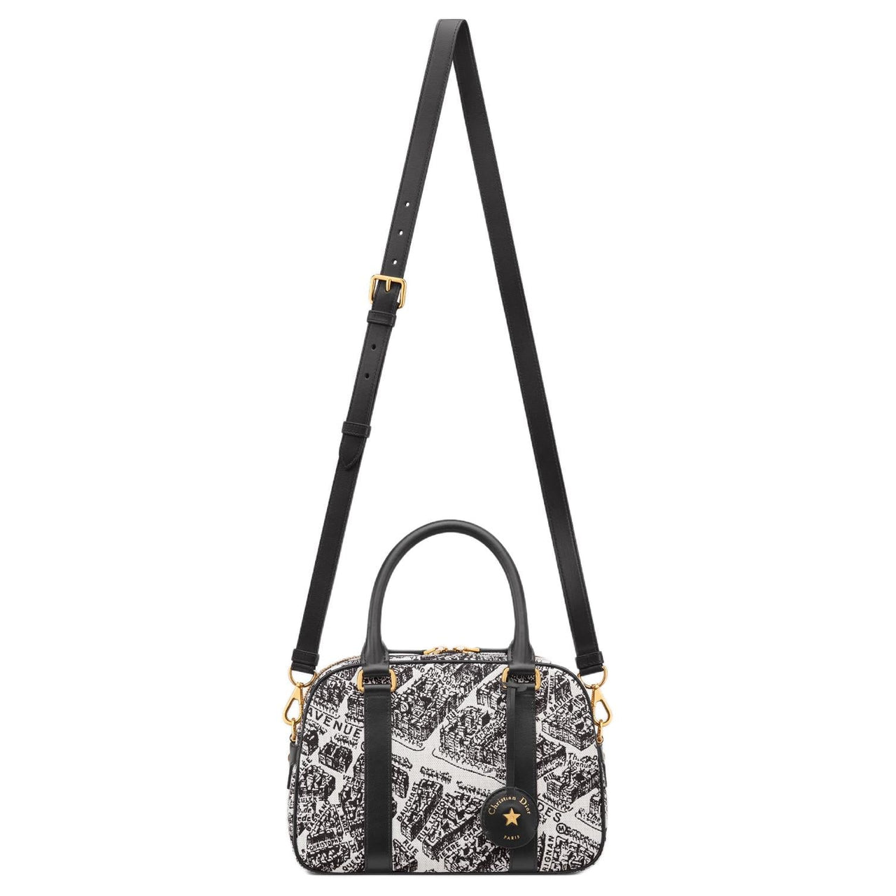 DIOR Vibe Fabric Bowling Bag Shoulder Bag Crossbody Bag Handbag Medium Size Women's Black