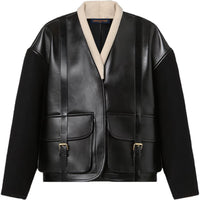 LOUIS VUITTON Leather Jacket Men's Black