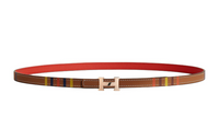 HERMES Double-Sided Print Smooth Buckle Leather Belts Women's Brown/Red Width: 1.3cm