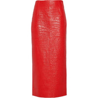 PRADA Leather Long Skirt Women's Red