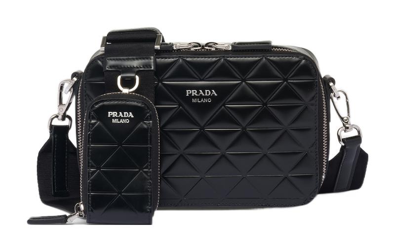 PRADA Brique Shiny Leather Messenger Bag Crossbody Bag Shoulder Bag Men's Black