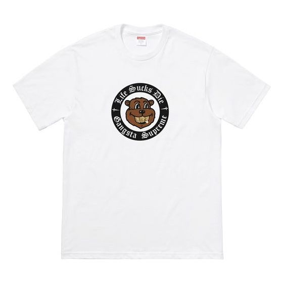 Supreme FW18 Life Sucks Die Tee White Bear Round Neck Short Sleeve Unisex SUP-FW18-7750