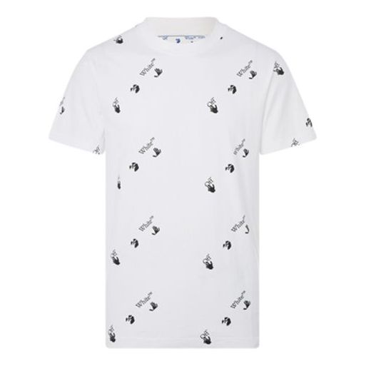 Off-White FW21 Logo Full Print Round Neck Short Sleeve Ordinary Version White OMAA027R21JER0120110-1