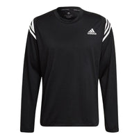 Men's adidas Stripe Adornment Round Neck Pullover Long Sleeves Japanese Version Black T-Shirt HC2769