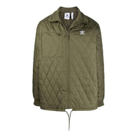 Men's adidas originals Solid Color Rhombus Logo Embroidered Zipper Jacket Green H11428