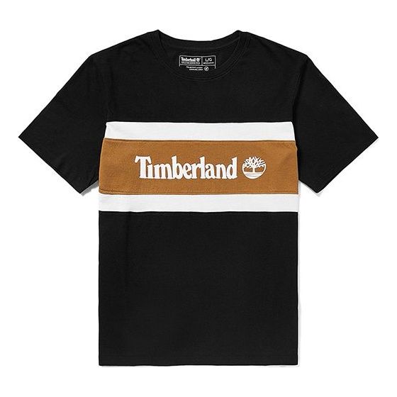 Men's Timberland Contrast Color Stitching Color Block Short Sleeve Black A22S1P56