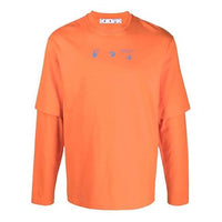 Men's Off-White FW21 Logo Round Neck Pullover Printing Long Sleeves Loose Fit Orange T-Shirt OMAB066F21JER0022045