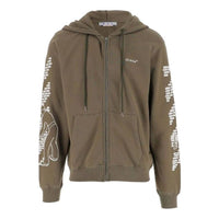 Men's Off-White FW22 Sleeve Pattern Printing Long Sleeves Zipper Loose Fit Military Green OMBE013F22FLE0055601