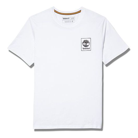 Men's Timberland Back Pattern Printing Short Sleeve White A2AFV-100
