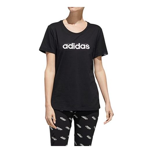(WMNS) adidas Alphabet Logo Printing Training Sports Short Sleeve Black FM6154