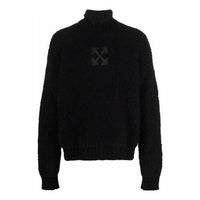Men's Off-White FW21 Logo Pattern Solid Color High Collar Wool Sweater Loose Fit Black OMHA130F21KNI0011010
