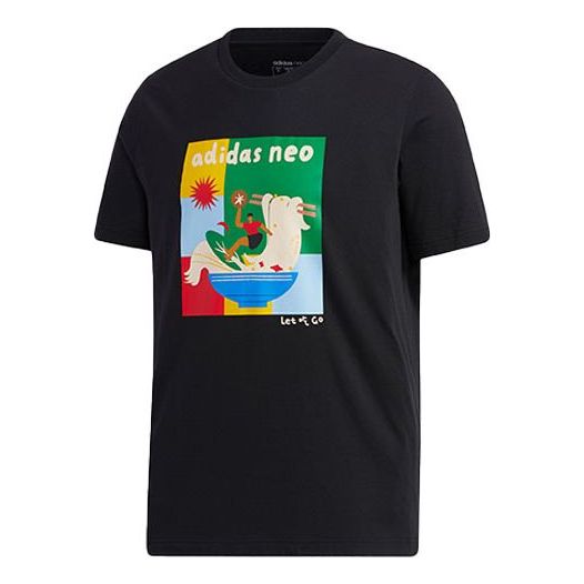 adidas neo M Fd Tee Cartoon Printing Casual Sports Round Neck Short Sleeve Black GP5814