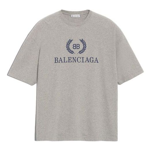 Men's Balenciaga BB Logo Printing Short Sleeve Gray 544271TCV251300