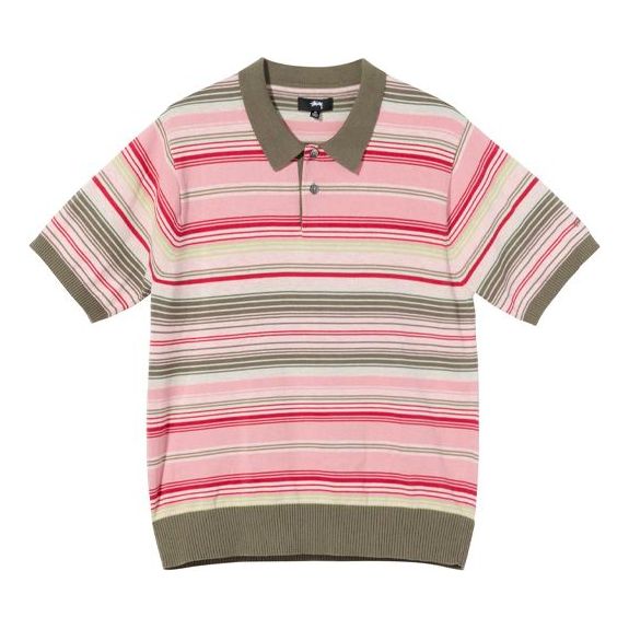 Stussy Stripe Pattern Loose Short Sleeve Polo Shirt Unisex Pink 117090