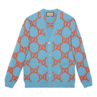 Gucci Wool Cardigan With GG Intarsia 'Light Blue Orange' 764738-XKDPB-4001